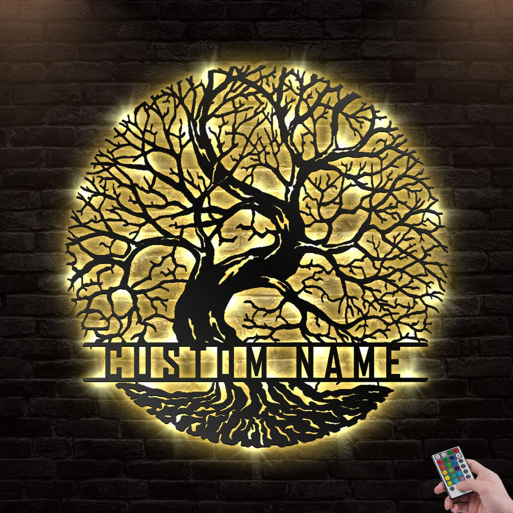 12*12 Inch (30*30cm) Tree Of Life Just Mythical Personalized - Led Light Metal - Owls Matrix LTD