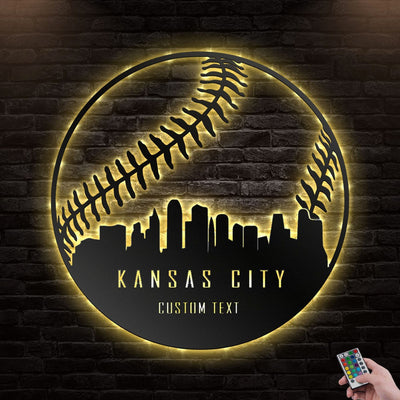 12"x12" Baseball Kansas City Personalized - Led Light Metal - Owls Matrix LTD