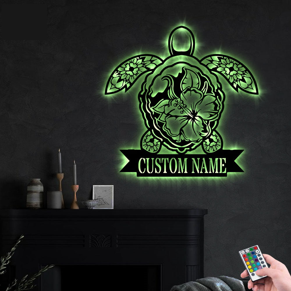 Turtle Mandala Turtle Style Personalized - Led Light Metal - Owls Matrix LTD