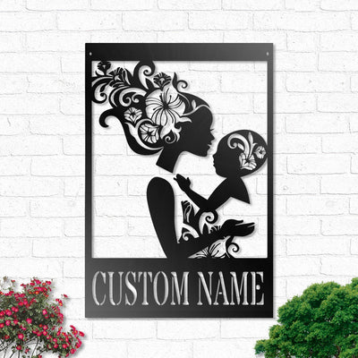 Family Mother and Child Floral Personalized - Led Light Metal - Owls Matrix LTD