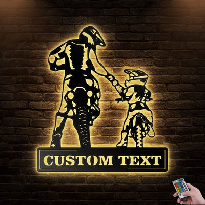 12*12 Inch (30*30cm) Motocross Riding Partner Dad and Daughter Personalized - Led Light Metal - Owls Matrix LTD