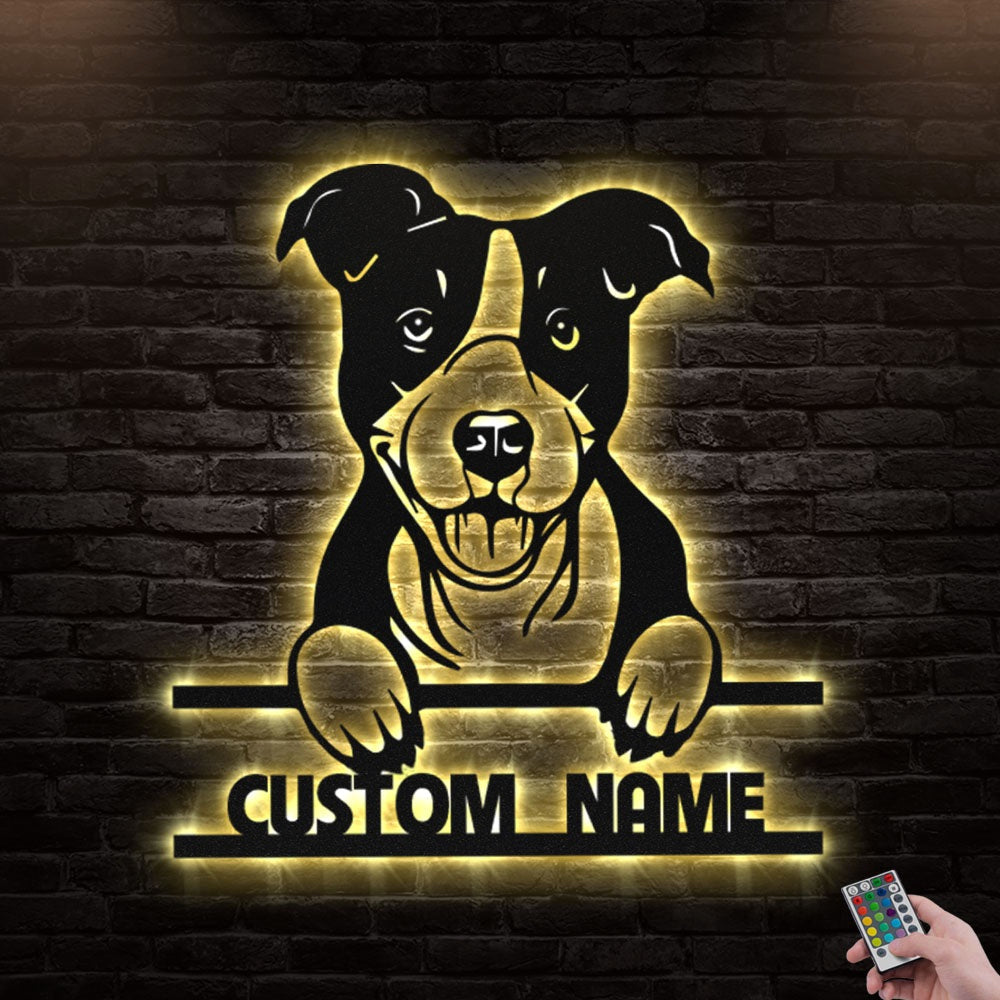 12"x12" American Staffordshire Terrier Dog Personalized - Led Light Metal - Owls Matrix LTD