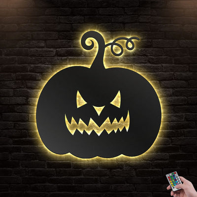 12"x12" Halloween Creepy Orange Jack O Lantern Pumpkin - Led Light Metal - Owls Matrix LTD