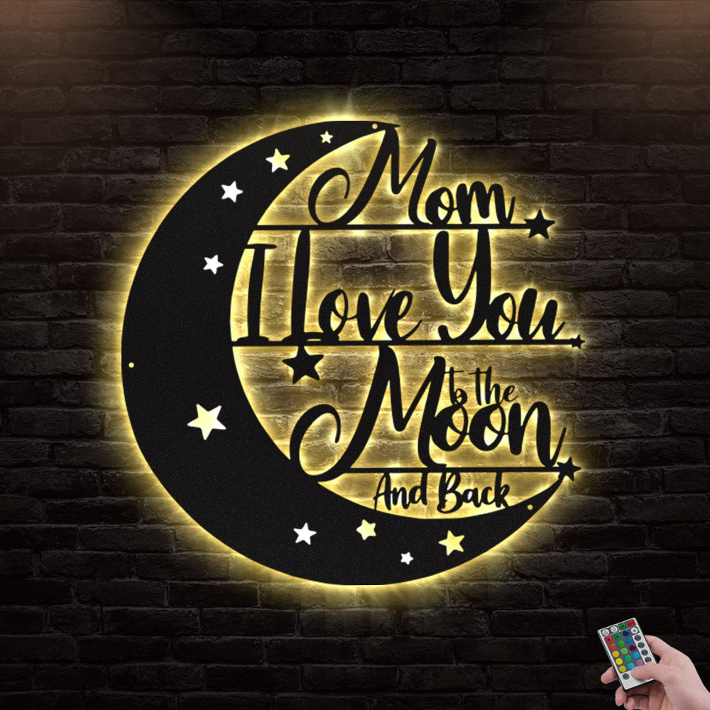 12"x12" Mom I Love You to the Moon - Led Light Metal - Owls Matrix LTD