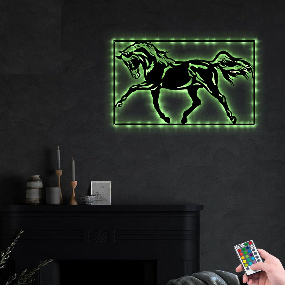 Horse Farm Sign Decoration For Living Room - Led Light Metal - Owls Matrix LTD