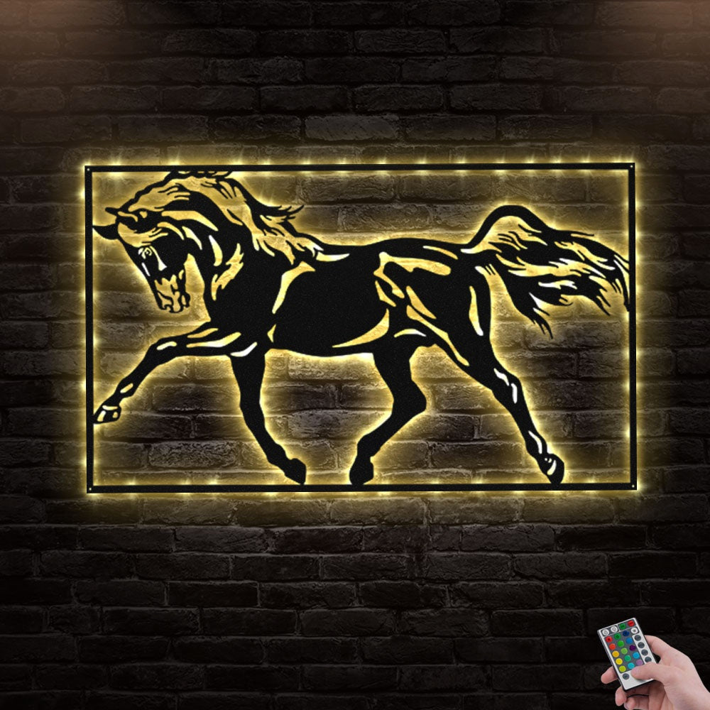12*12 Inch (30*30cm) Horse Farm Sign Decoration For Living Room - Led Light Metal - Owls Matrix LTD