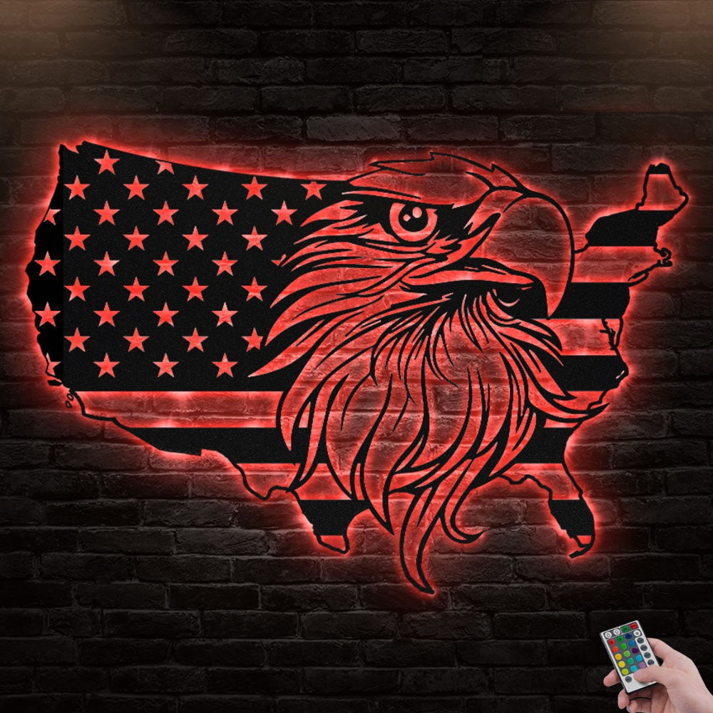 12"x12" Eagle American Flag Lover - Led Light Metal - Owls Matrix LTD