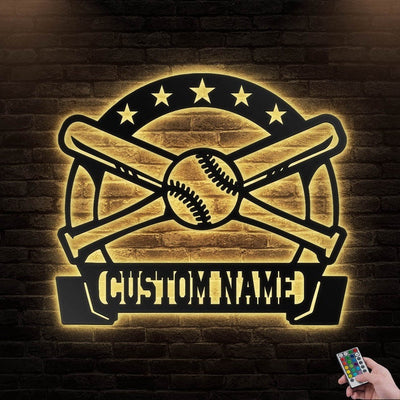 12*12 Inch (30*30cm) Baseball Baseball Player Cool Personalized - Led Light Metal - Owls Matrix LTD