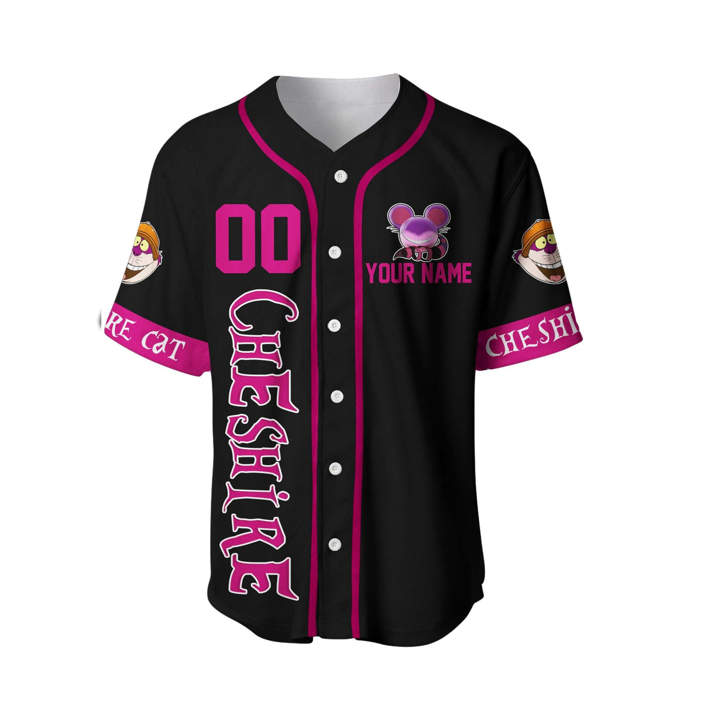 Disney Cheshire Cat Black Pink Disney Personalized Unisex Cartoon Custom Baseball Jersey