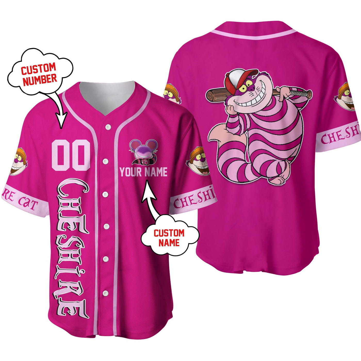 Disney Cheshire Cat Custom name Disney Personalized Unisex Cartoon Custom Baseball Jersey