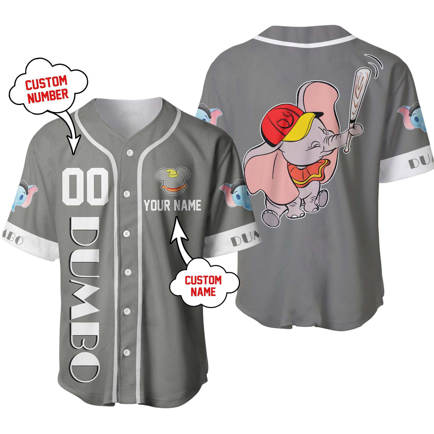 Dumbo Elephant Custom name Disney Personalized Unisex Cartoon Custom Baseball Jersey