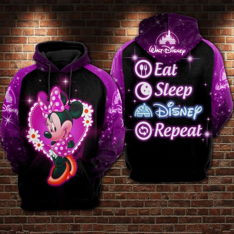 Eat Sleep Disney Repeat Minnie Over Print 3d Zip 2 Hoodie