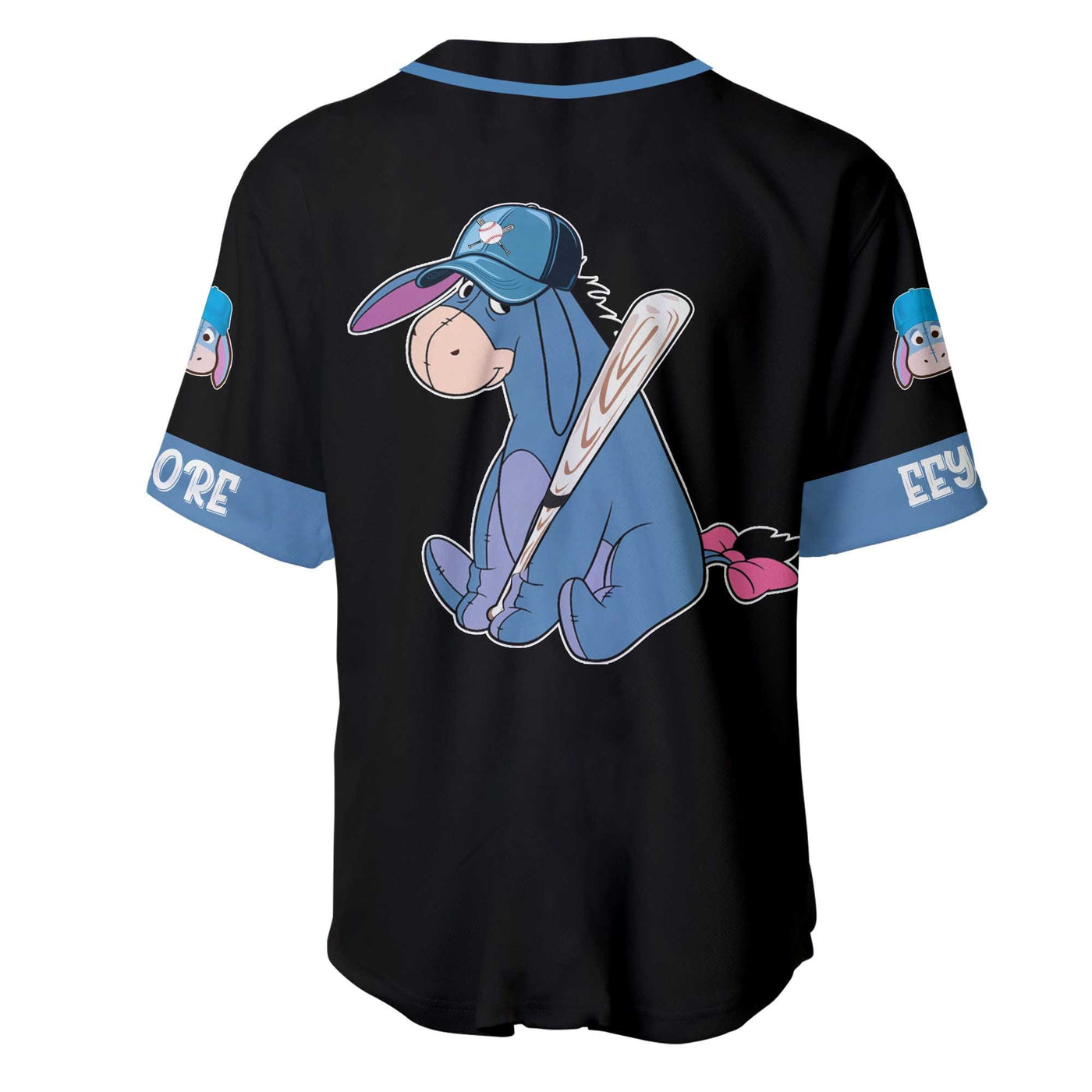 Eeyore Winnie the Pooh Black Blue Disney Personalized Unisex Cartoon Custom Baseball Jersey