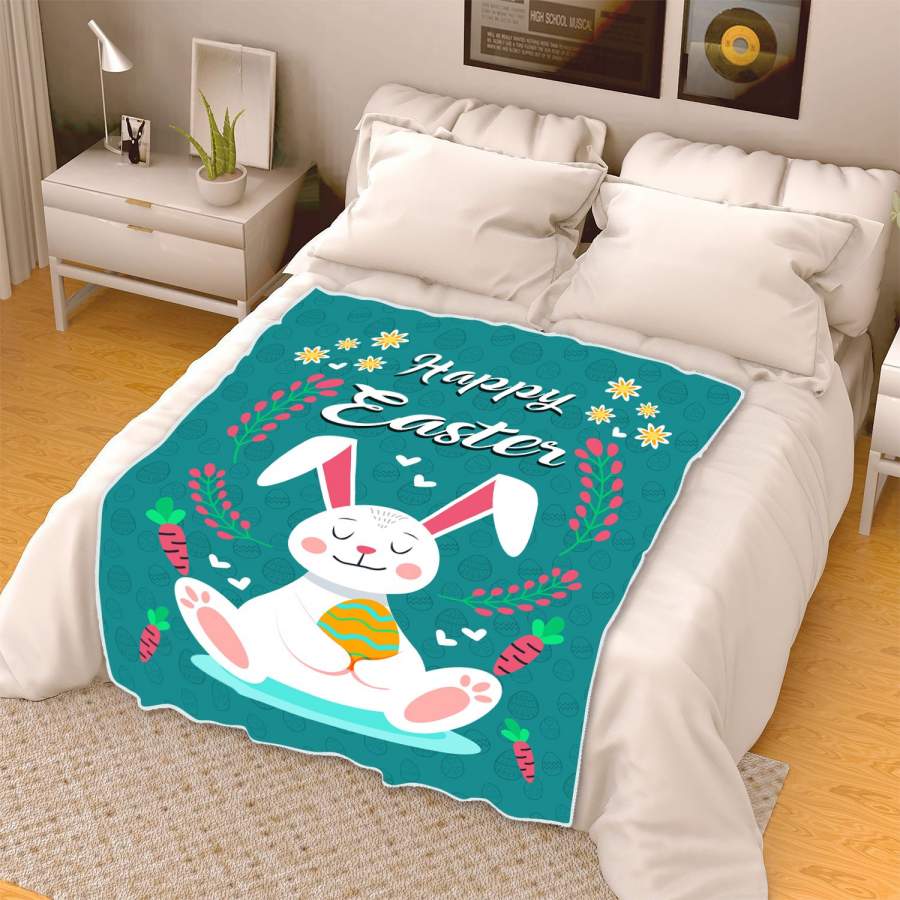 Easter Happy Bunny - Flannel Blanket - Owls Matrix LTD