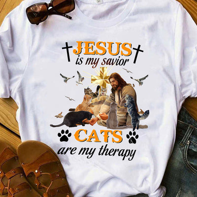 Faith Jesus is My Savior Cats Are My Therapy HALZ1711011Z Light Classic T Shirt