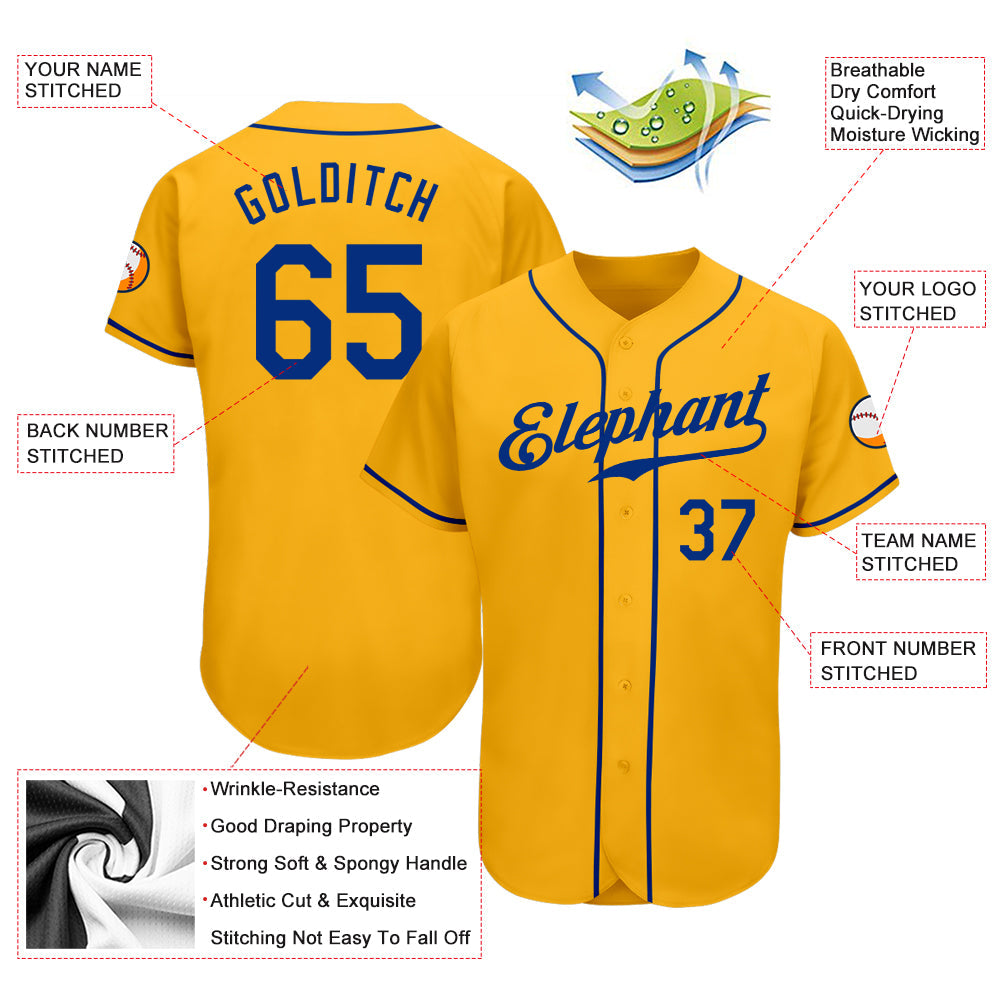Custom Gold Royal Authentic Baseball Jersey - Owls Matrix LTD