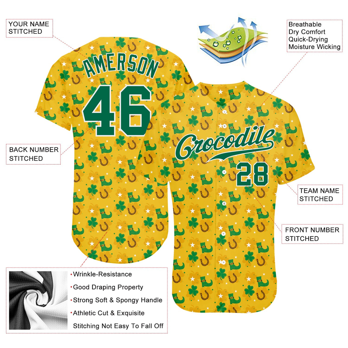 Custom Kelly Green Kelly Green-White 3D Pattern Design Authentic St. Patrick's Day Baseball Jersey Youth Size:L