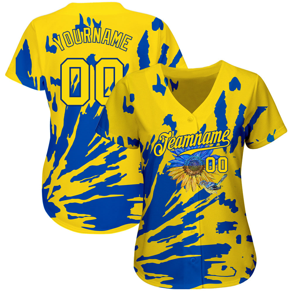 Custom 3D Pattern Design Ukraine Sunflower Nightingale Authentic Baseball Jersey - Owls Matrix LTD