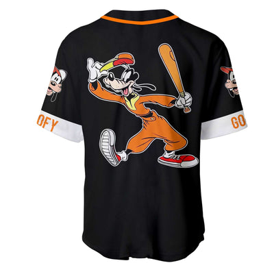 Goofy Dog Black Orange Disney Personalized Unisex Cartoon Custom Baseball Jersey