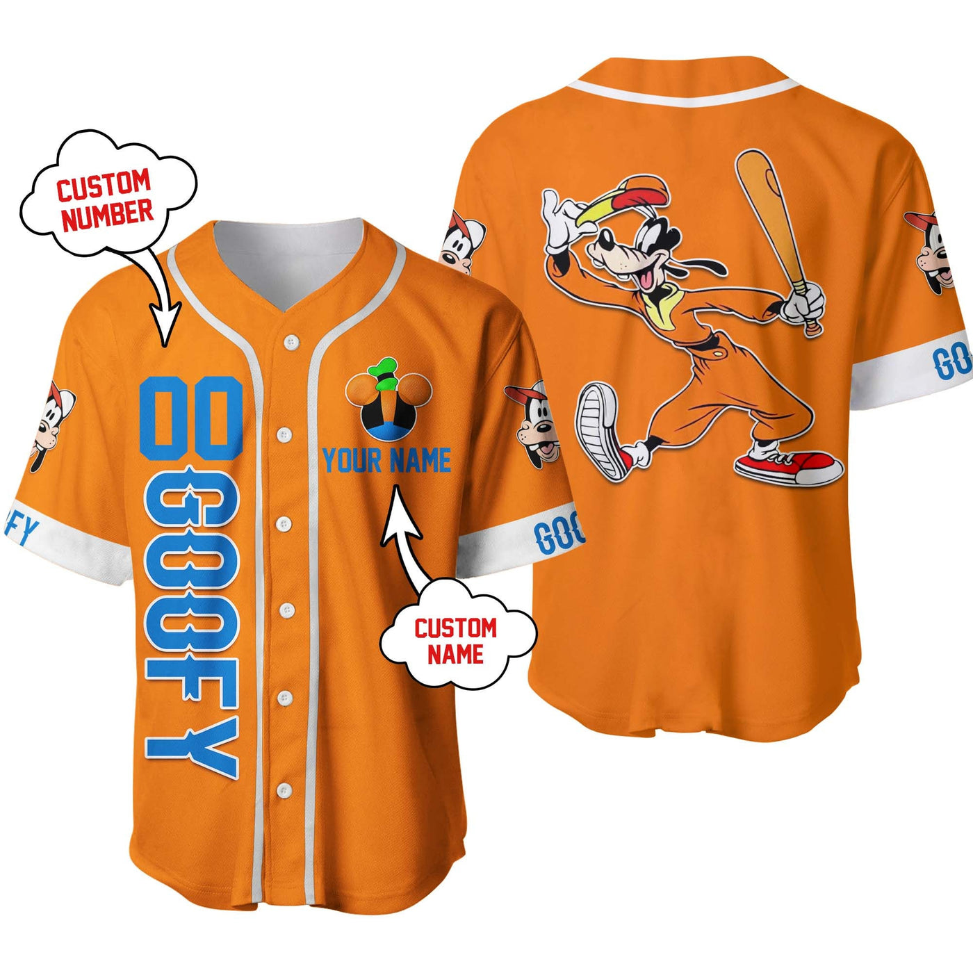 Goofy Dog Orange Disney Personalized Unisex Cartoon Custom Baseball Jersey