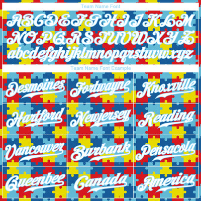 Custom Autism Awareness Puzzle Pieces Light Blue-White 3D Authentic Baseball Jersey - Owls Matrix LTD