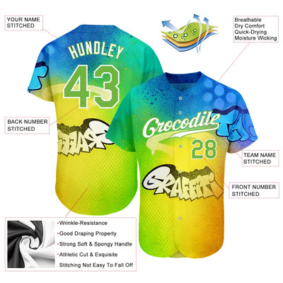 Custom Graffiti Pattern Neon Green-White 3D Authentic Baseball Jersey - Owls Matrix LTD