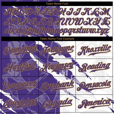 Custom Graffiti Pattern Purple-Old Gold 3D Authentic Baseball Jersey - Owls Matrix LTD