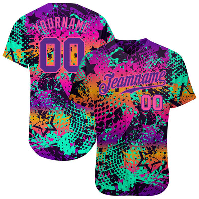 Custom Graffiti Pattern Purple-Pink 3D Authentic Baseball Jersey - Owls Matrix LTD