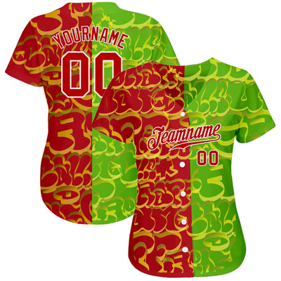 Custom Graffiti Pattern Red-Green 3D Authentic Baseball Jersey - Owls Matrix LTD