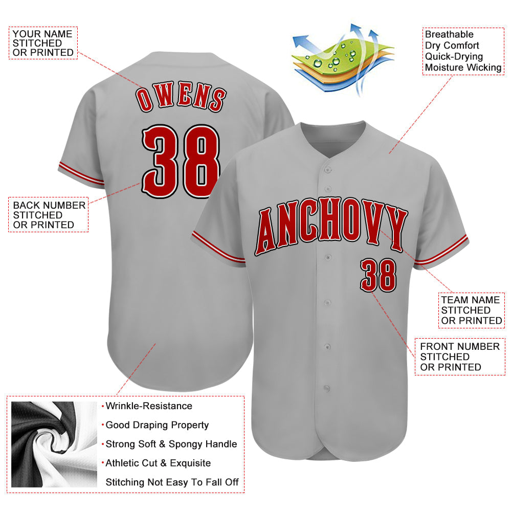 Custom Gray Red-Black Authentic Baseball Jersey - Owls Matrix LTD