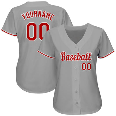 Custom Gray Red-White Authentic Baseball Jersey - Owls Matrix LTD