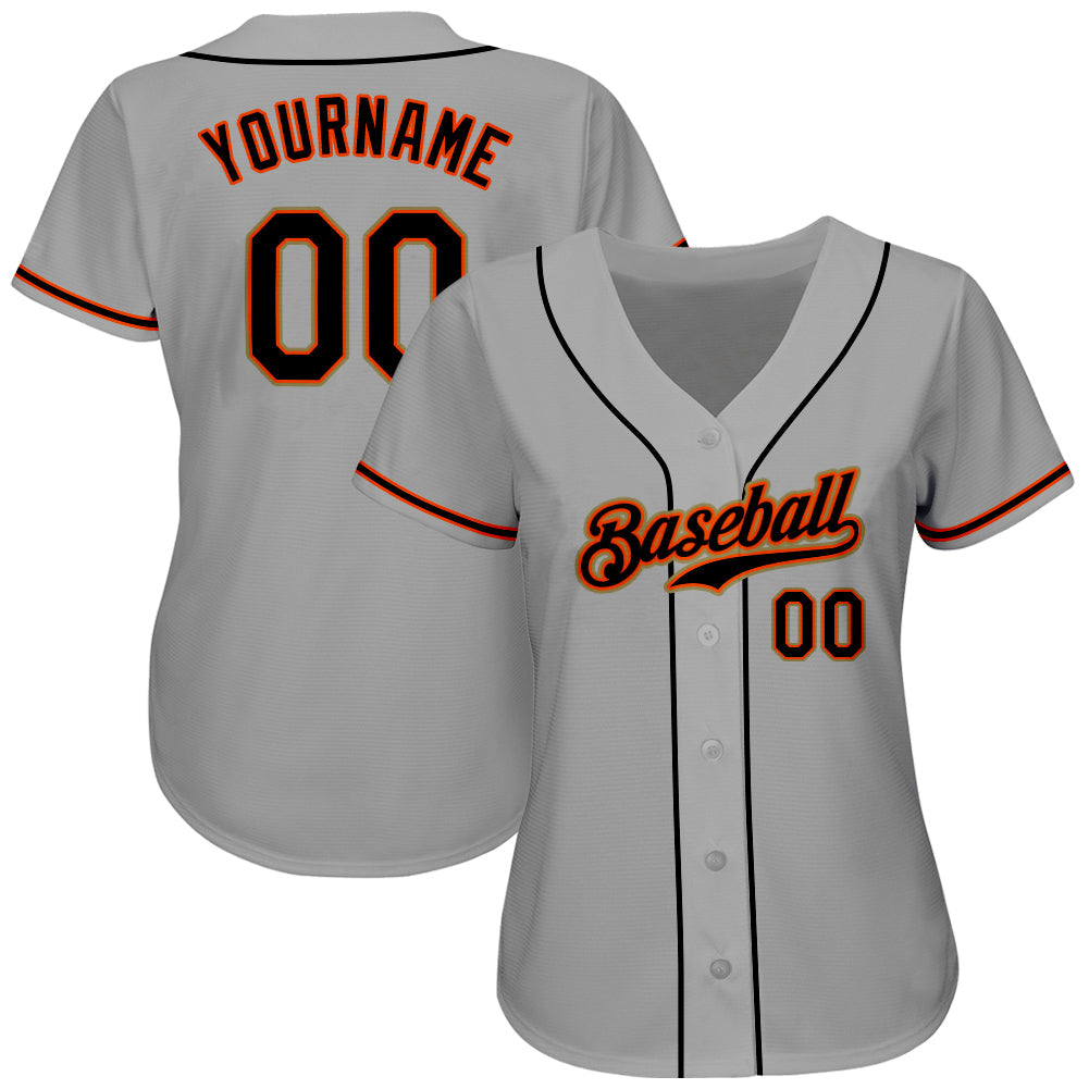 Custom Gray Black-Orange Authentic Baseball Jersey - Owls Matrix LTD