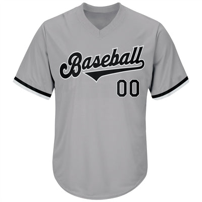 Custom Gray Black-White Authentic Throwback Rib-Knit Baseball Jersey Shirt - Owls Matrix LTD