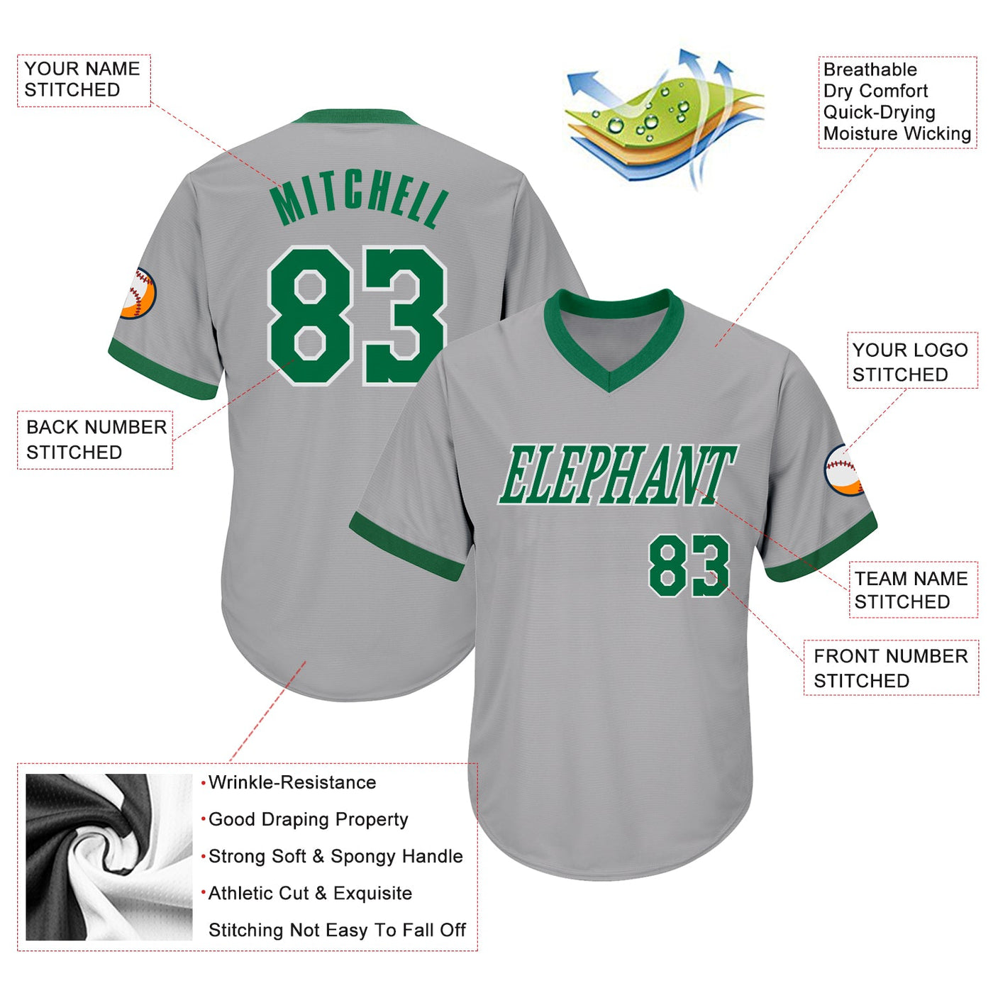 Custom Gray Kelly Green-White Authentic Throwback Rib-Knit Baseball Jersey Shirt - Owls Matrix LTD