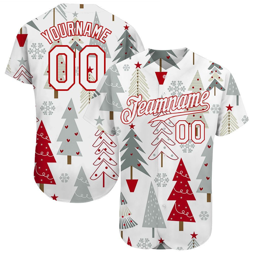 Custom Gray White-Red Christmas 3D Authentic Baseball Jersey - Owls Matrix LTD