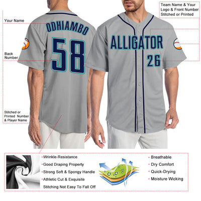 Custom Gray Navy-Aqua Authentic Baseball Jersey - Owls Matrix LTD