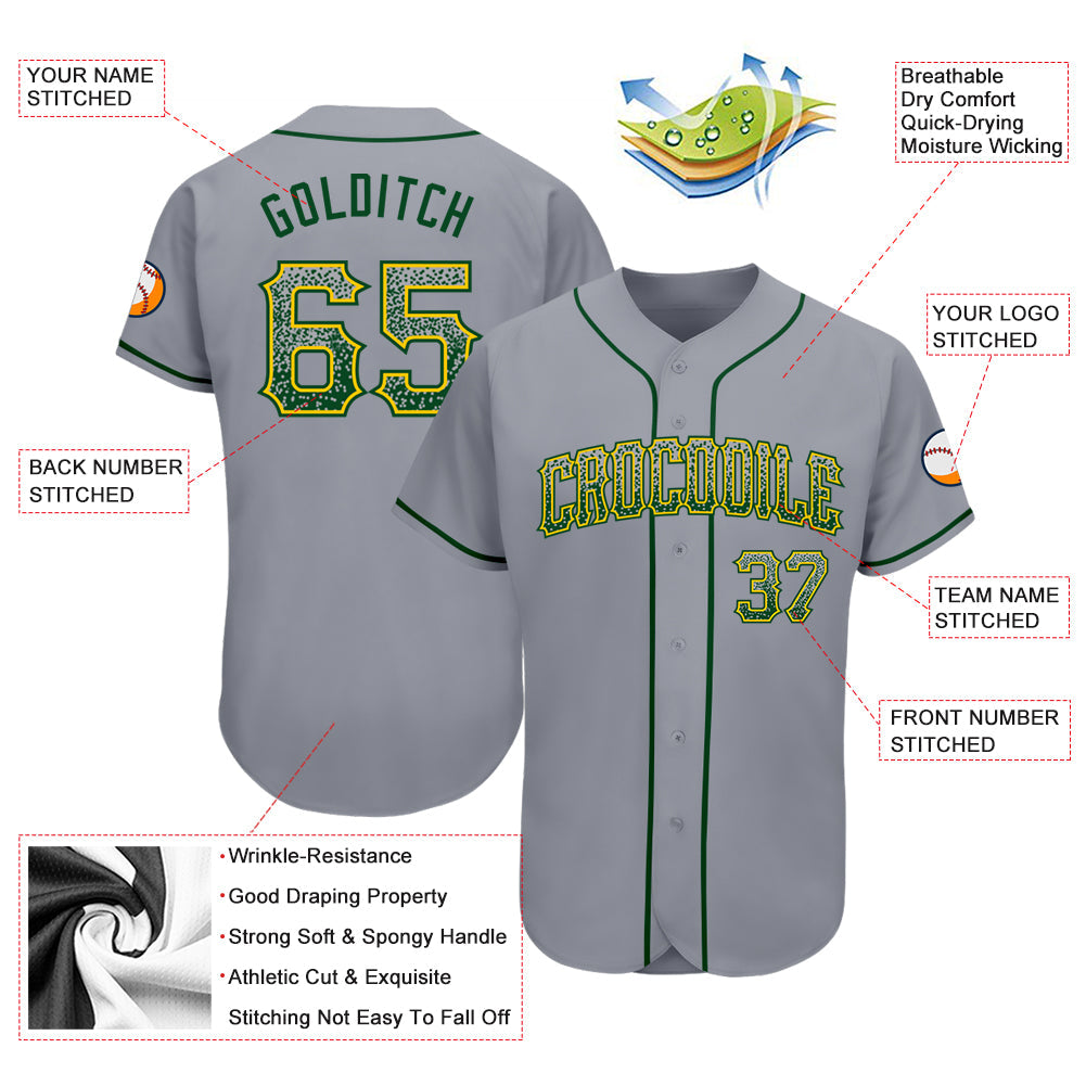 Custom Gray Green-Gold Authentic Drift Fashion Baseball Jersey - Owls Matrix LTD
