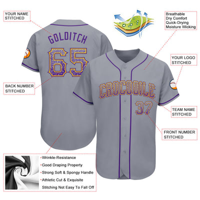 Custom Gray Purple-Gold Authentic Drift Fashion Baseball Jersey - Owls Matrix LTD