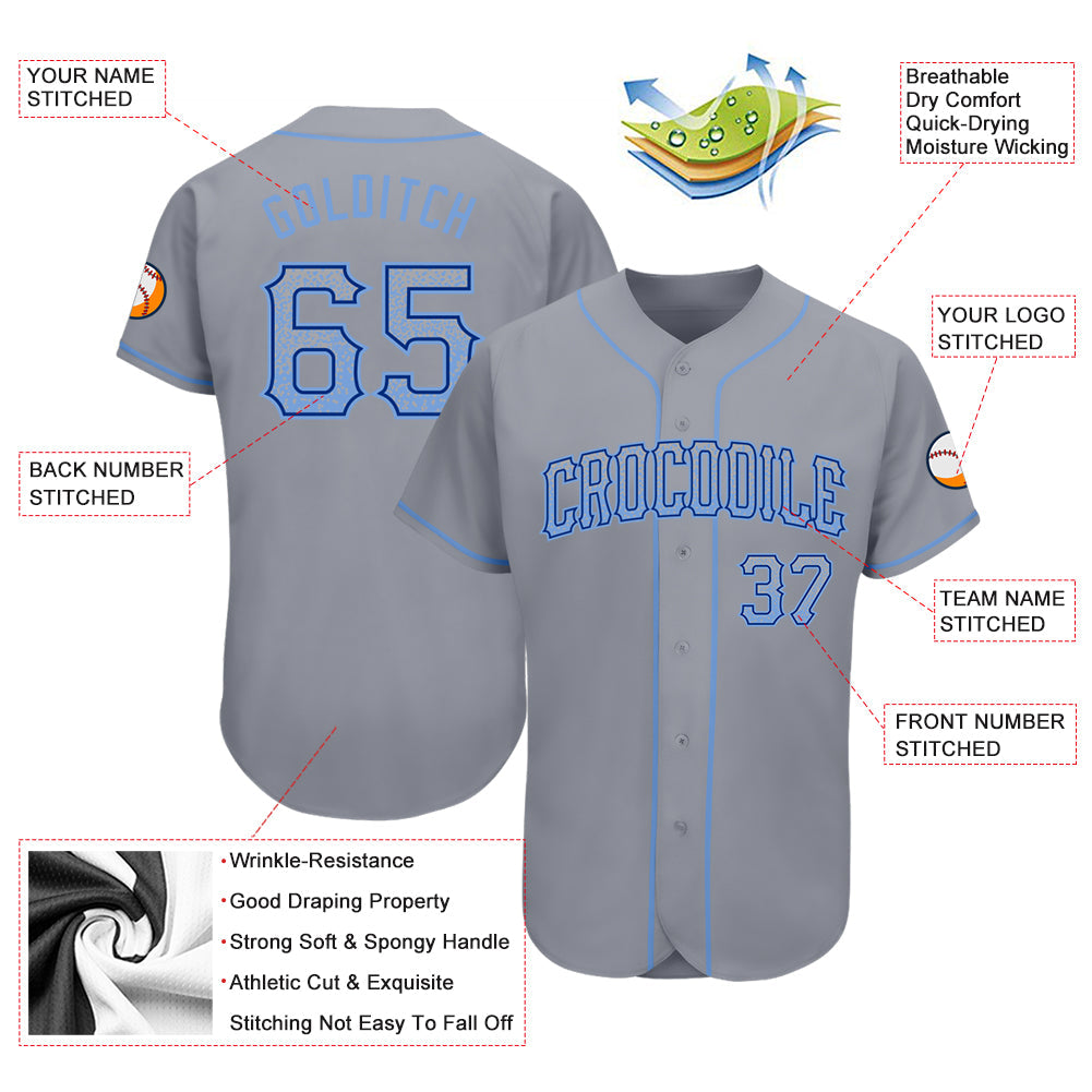 Custom Gray Light Blue-Royal Authentic Drift Fashion Baseball Jersey - Owls Matrix LTD
