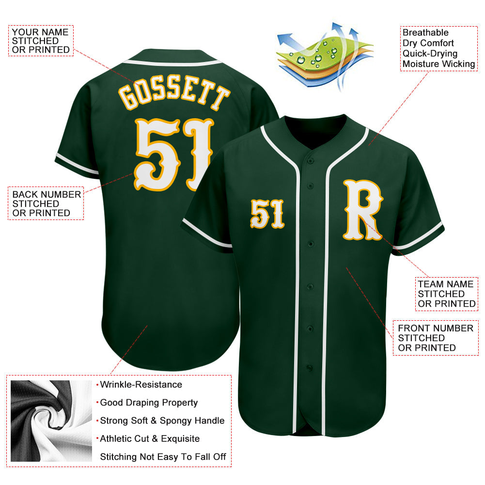 Custom Green White-Gold Authentic Baseball Jersey - Owls Matrix LTD