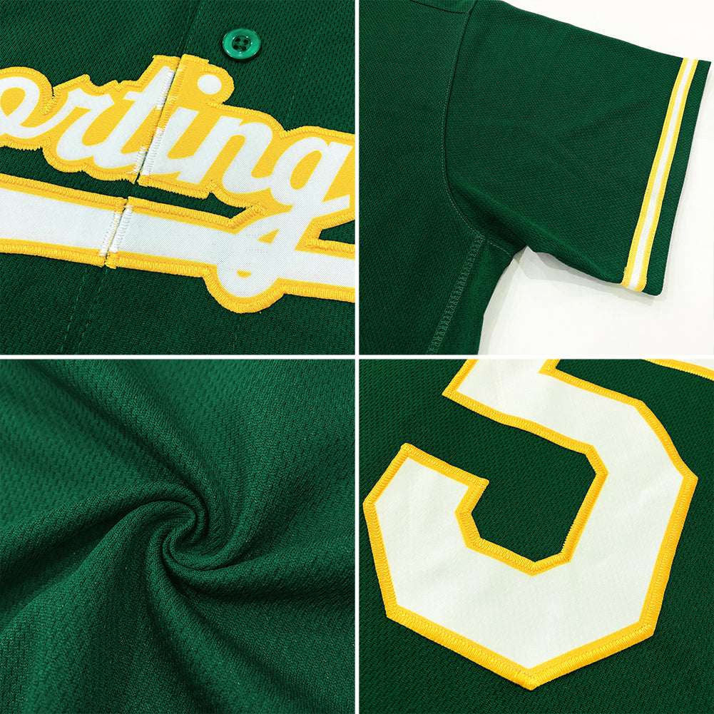 Custom Green White-Gold Authentic Throwback Rib-Knit Baseball Jersey Shirt Women's Size:S