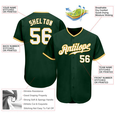 Custom Green White-Gold Authentic Baseball Jersey - Owls Matrix LTD