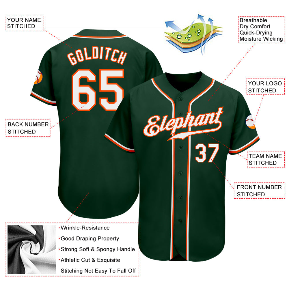 Custom Green White-Orange Authentic Baseball Jersey - Owls Matrix LTD