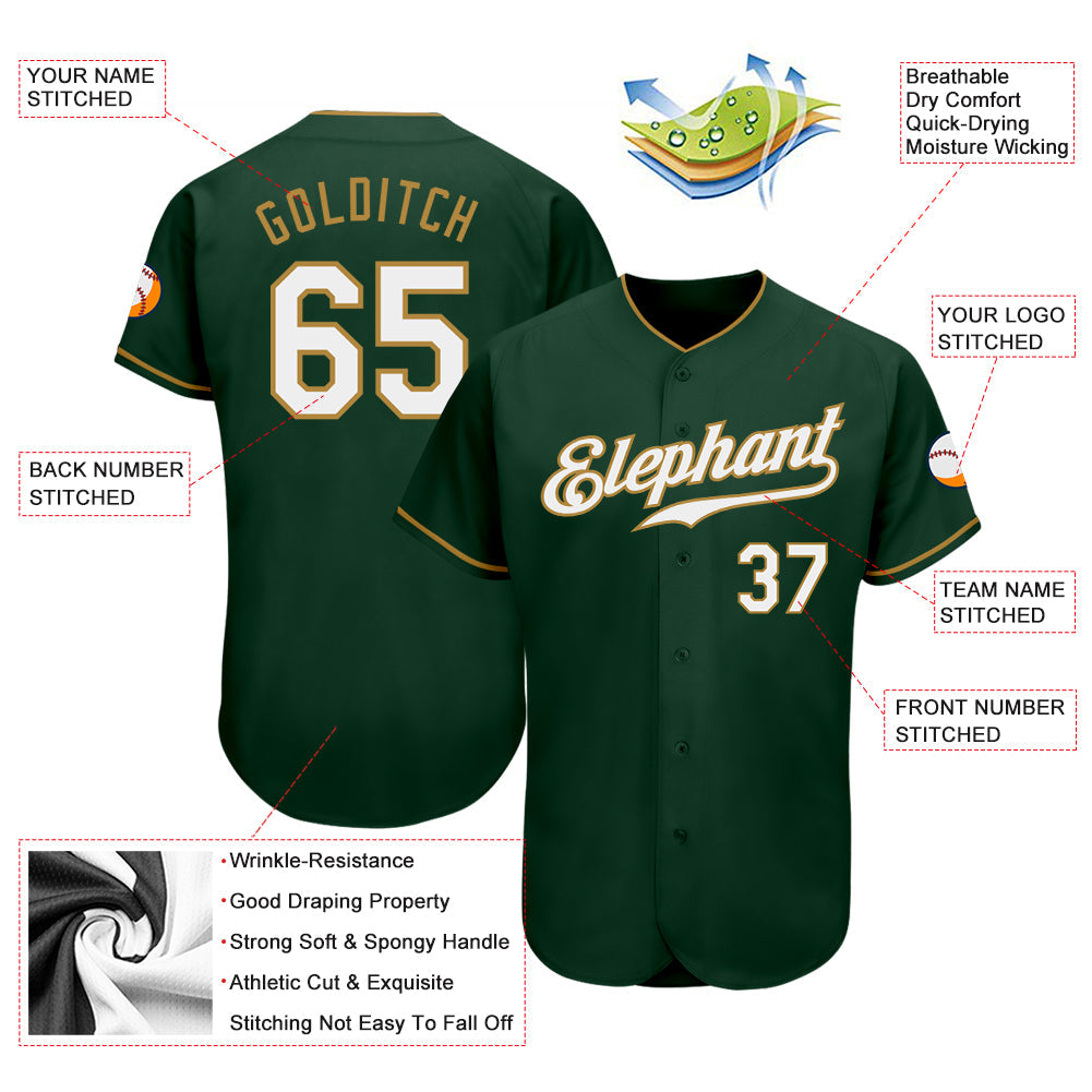 Custom Green White-Old Gold Authentic Baseball Jersey - Owls Matrix LTD