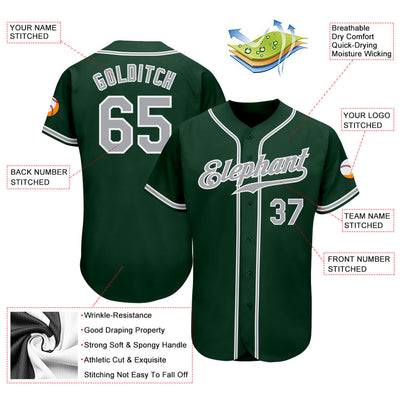 Custom Green Gray-White Authentic Baseball Jersey - Owls Matrix LTD