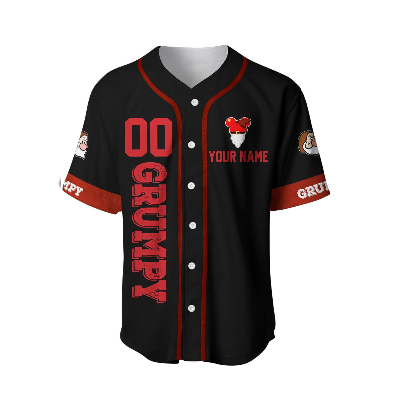 Grumpy Dwarf Black Red Disney Personalized Unisex Cartoon Custom Baseball Jersey
