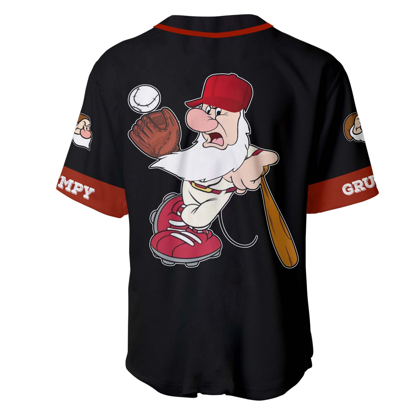 Grumpy Dwarf Black Red Disney Personalized Unisex Cartoon Custom Baseball Jersey