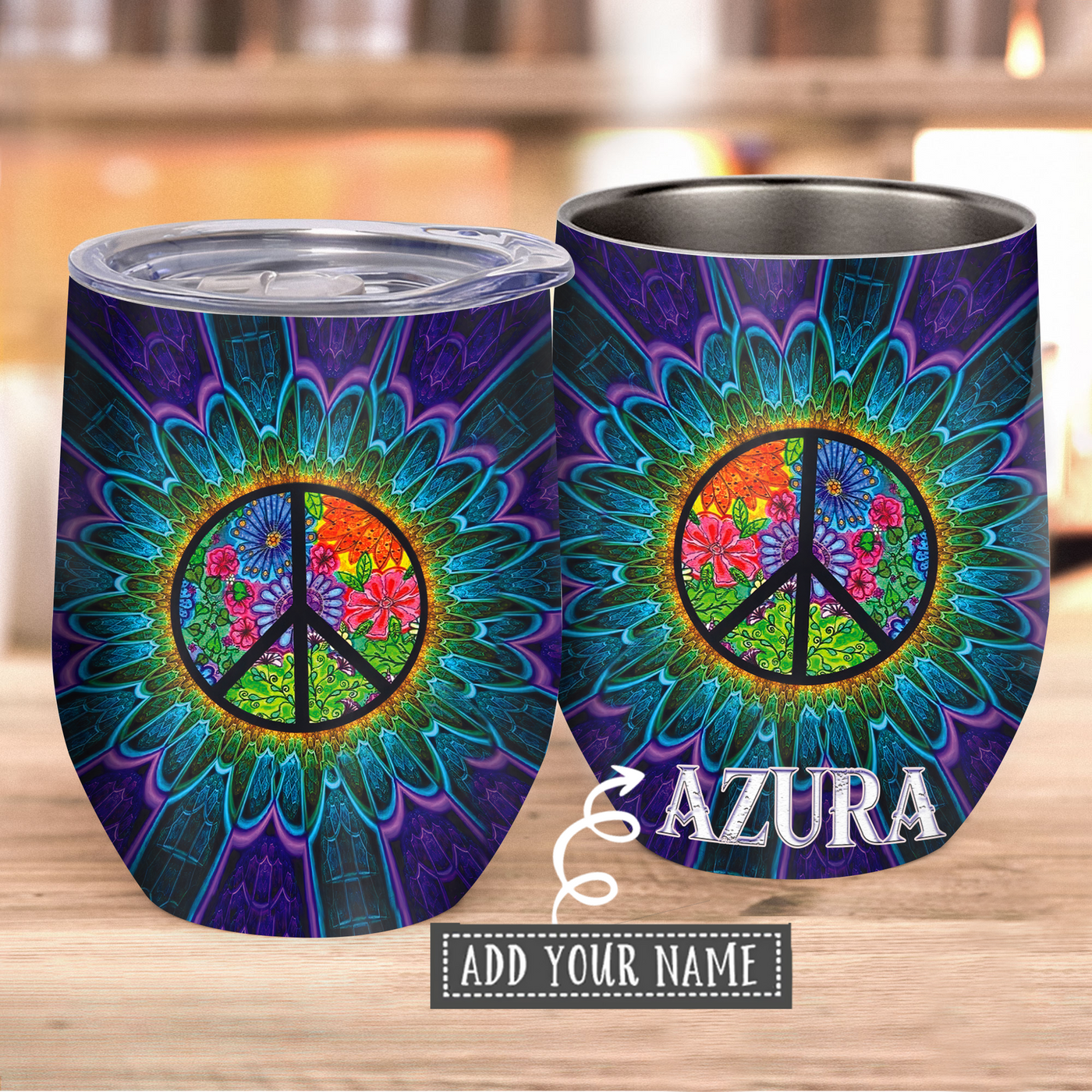 Hippie Peacefull In Your Soul Personalized - Wine Tumbler - Owls Matrix LTD