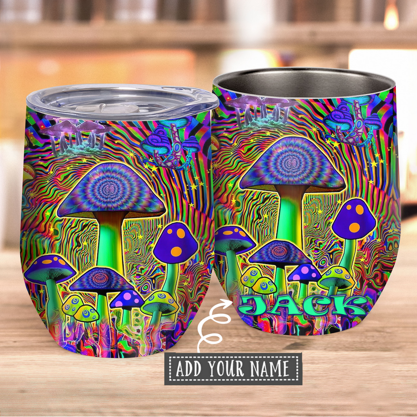 12OZ Hippie Mushroom Color In Junkgle Personalized - Wine Tumbler - Owls Matrix LTD