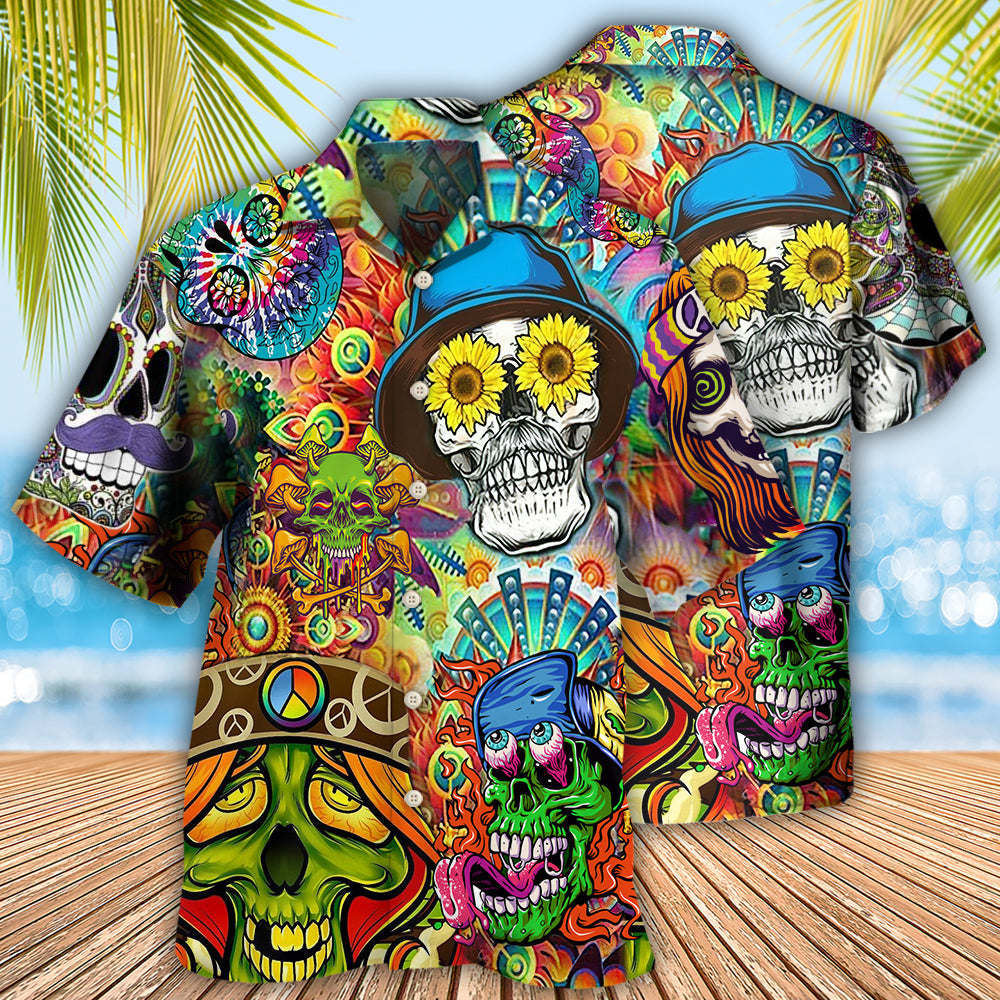 Hippie Skull Life Style Floral - Hawaiian Shirt - Owls Matrix LTD